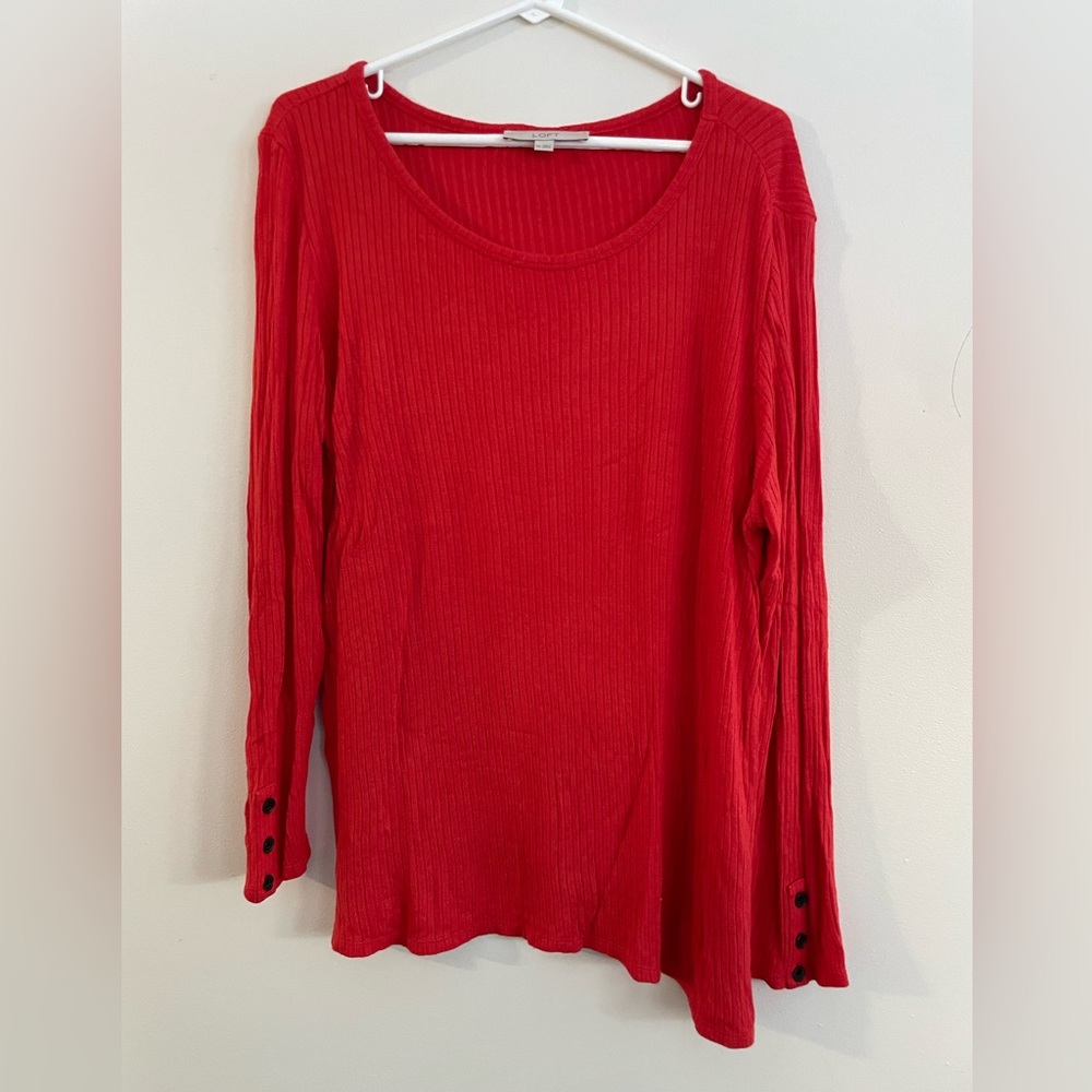Loft red long sleeved ribbed knit shirt XXL